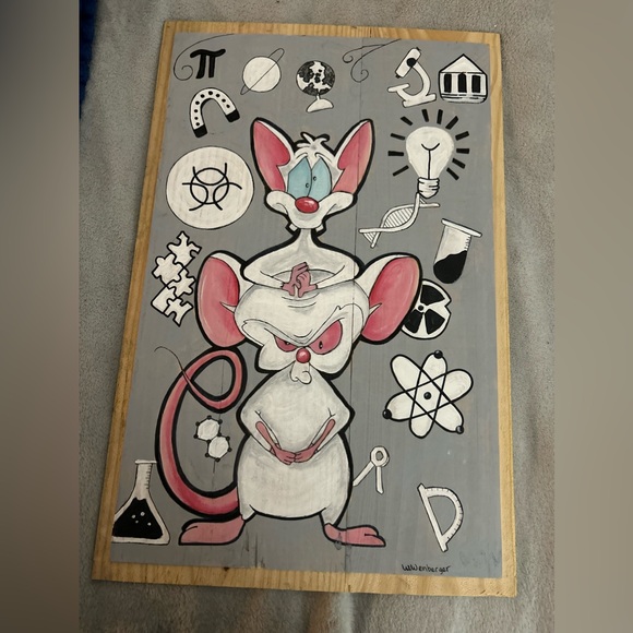 20x13in wood wine box lid Tinky and the brain painting